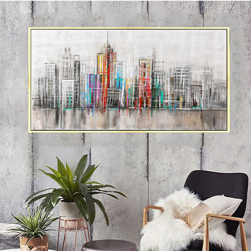 Abstract Art City Skyline Canvas Painting Printed On Canvas Wall Art For Living Room Modular Building Pictures
