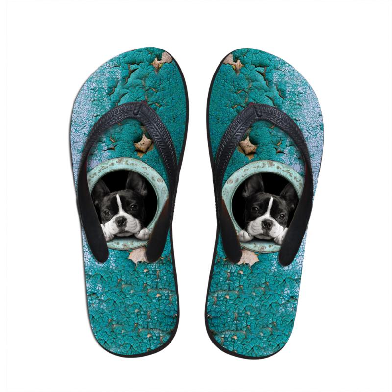 Slippers Noisydesigns Rubber Flip Flops Cute Pet Cat Dog Printed Sandals Girls Water Flat Shoes Summer Beach Lady, Black