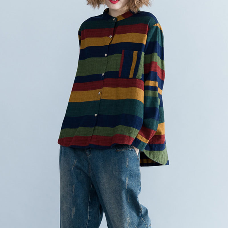 Women Shirt Long Sleeve Cotton Striped Blouse Spring Femme Lady Loose Clothing Casual Top Quality Blusas Feminina A368 210512