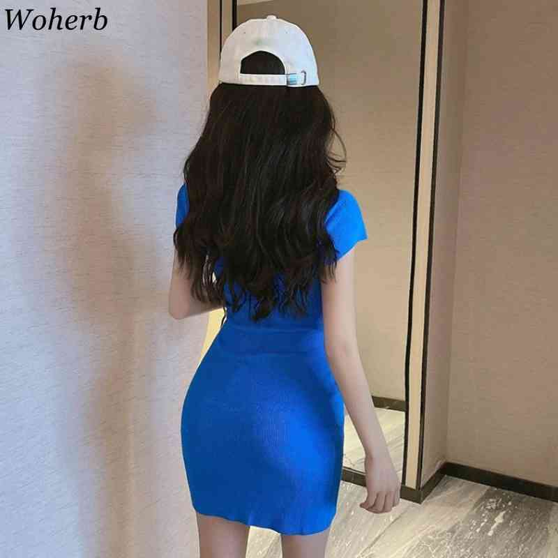 Women Sexy Bodycon Dress Spring Summer Square Collar Short Sleeve Thin Stretch Sweater Dresses Vestidos Mujer Ladies Robe 210519
