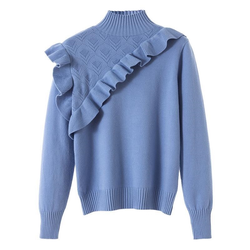 Nomikuma Half Turtleneck Women Sweater Autumn Winter Basic Knit Pullover Korean Sweet Ruffle Long Sleeve Puff Femme 6C356 210427