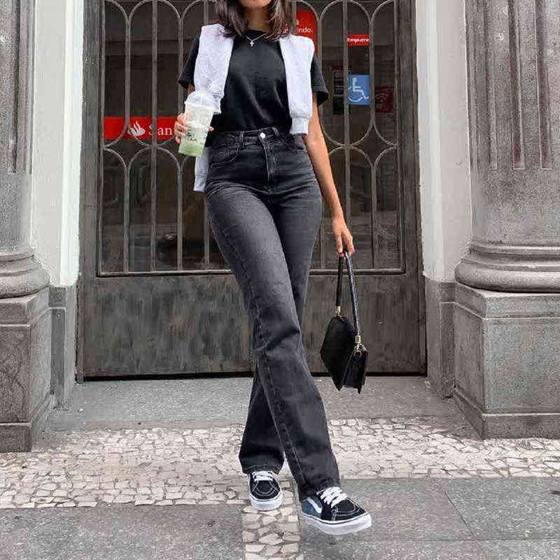 Women's Pants Black Jeans Women Baggy Fashion Washed Denim Trousers Straight Mom High Waist Streetwear 211129