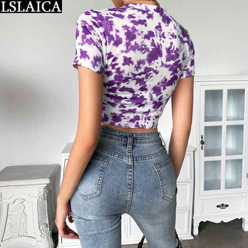 Tops Short Sleeve Round Neck Slim Casual Fashion Tie-Dye Print Bottom T-shirt Streetwear Blusas Mujer De Moda Verano 210520