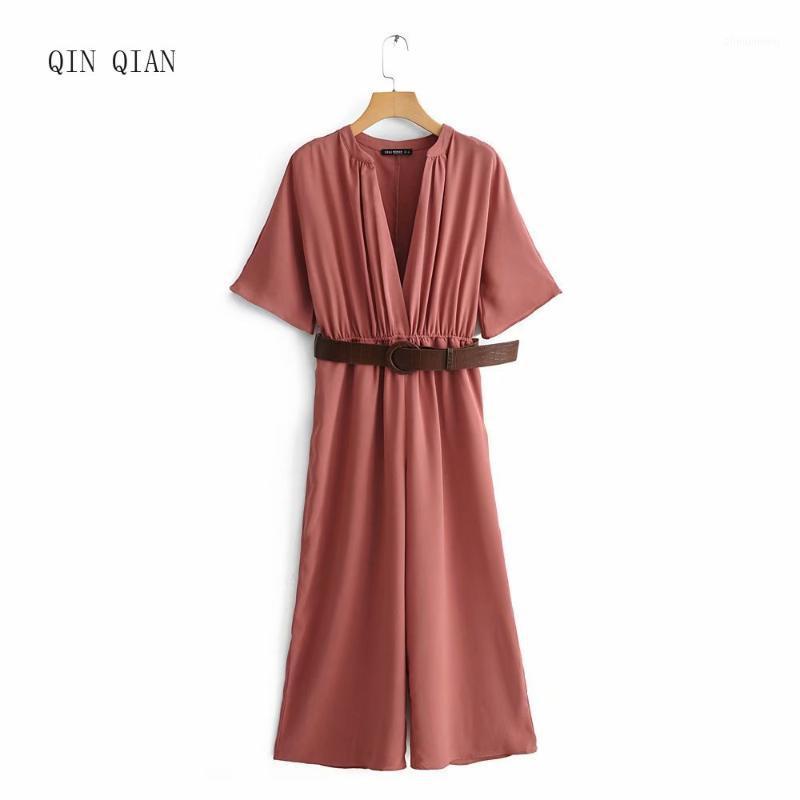 Women Jumpsuits Solid Casual Summer Beach Jumpsuit Rompers Short Sleeve V Neck Sexy Long With Belt Women, As picture
Women Jumpsuits Solid Casual Summer Beach Jumpsuit Rompers Short Sleeve V Neck Sexy Long With Belt Women, As picture