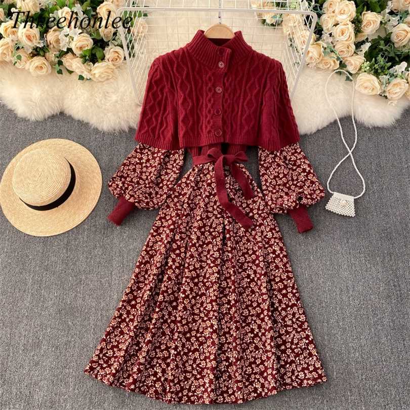 Retro Knitted Long Dress For Women Lantern Sleeve Sashes Floral Printted Patchwork Party Dresses With Shawl Sweater Suits 211110, Burgundy
Retro Knitted Long Dress For Women Lantern Sleeve Sashes Floral Printted Patchwork Party Dresses With Shawl Sweater Suits 211110, Burgundy