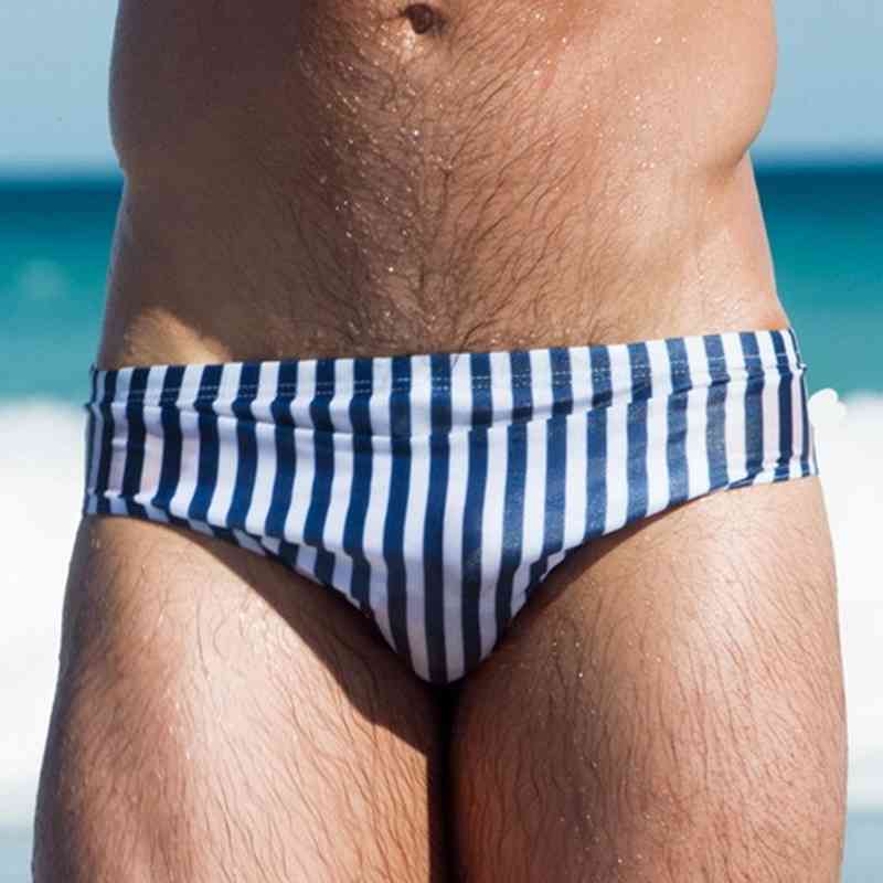 Men Swimsuit Striped Firm Swimwear Man Drawstring Swimming Suit Beachwear Elastic Quick Dry Breathable Swim Briefs Man 210515