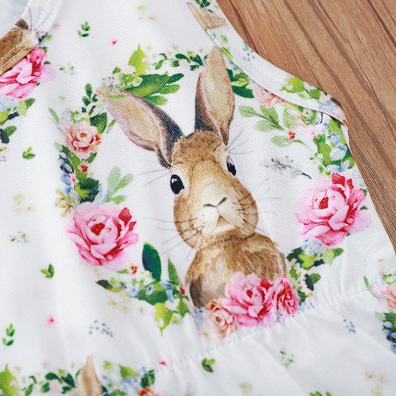 Summer Baby Girls Clothes Sets Fashion Girl Outfits 2pcs Rabbit Garland Printed Sleeveless Easter Ball Border Haka Tiara Child Crawling Suit Kids Clot