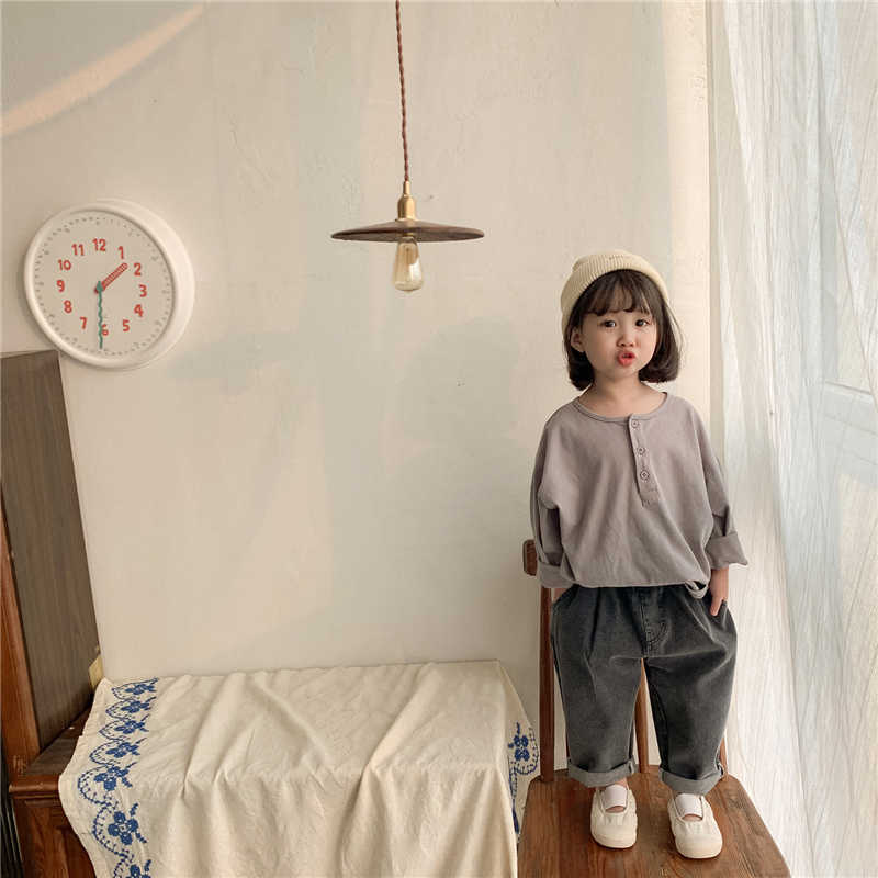 Korean style spring girls boys loose casual jeans 2-6 years kids children elastic all-match denim pants 210615