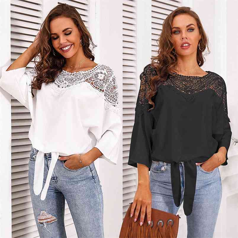 Casual Lace Hollow Out Patchwork Chiffon Blouse T Shirt Spring Summer for Women Long Sleeves Round Neck Lace-up Loose Streetwear 210604, White
Casual Lace Hollow Out Patchwork Chiffon Blouse T Shirt Spring Summer for Women Long Sleeves Round Neck Lace-up Loose Streetwear 210604, White