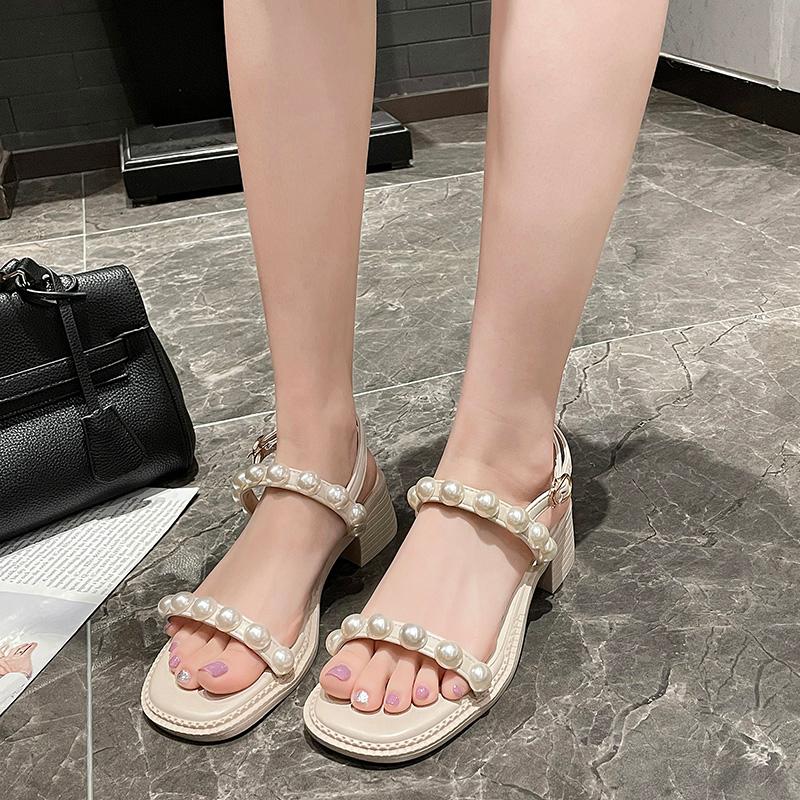 Sandals High Heel Women Pearl Buckle Shoes Summer Sweet Outdoor Open Toe Thick Zapatos Mujer, Beige
Sandals High Heel Women Pearl Buckle Shoes Summer Sweet Outdoor Open Toe Thick Zapatos Mujer, Beige