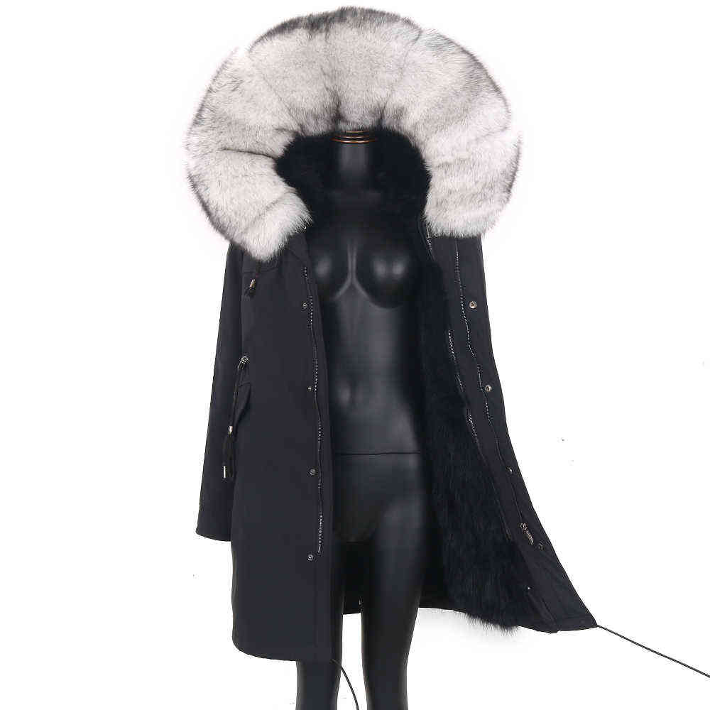 Winter Jacket Women Long Parka 7XL Real Fur Coat Natural Raccoon Fur Collar Outerwear Streetwear Casual Oversize 210910