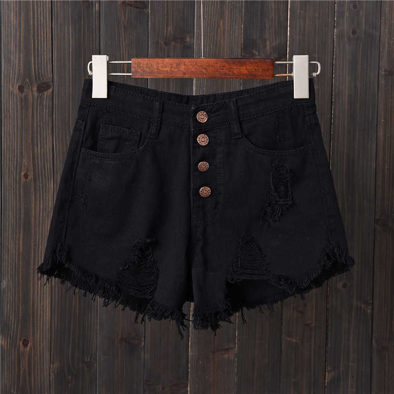 Korean BF Summer Wind Female Sexy High Waist Denim Shorts Women Worn Loose Burr Hole Jeans Plus Size 210714