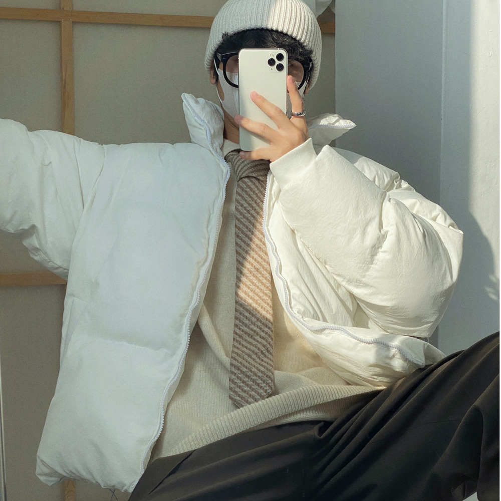 IEFB Thick Korean Trend Short Cotton Padded Clothes Loose Causal Stand Collar Elastic Hem Long Sleeve Oversize Winter Coat Y5261 210524