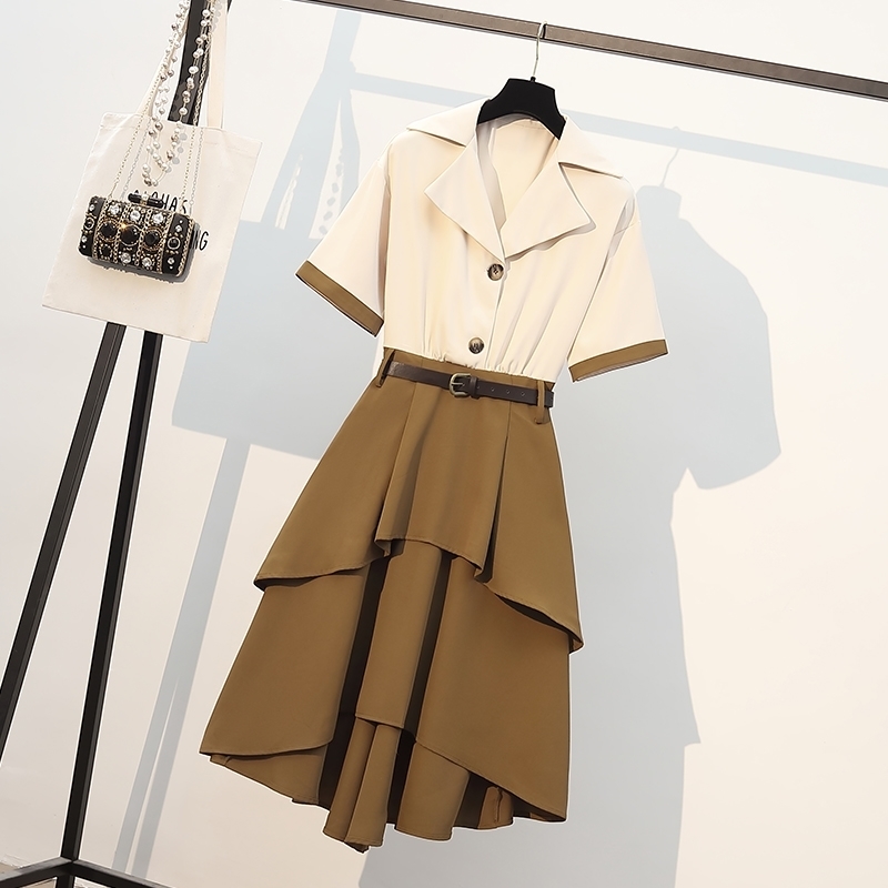 Casual Notched collar Dress Female Summer Temperament Short Sleeve Slim With Belt Ruffles Irregular Cake Women 210525, Coffee
Casual Notched collar Dress Female Summer Temperament Short Sleeve Slim With Belt Ruffles Irregular Cake Women 210525, Coffee