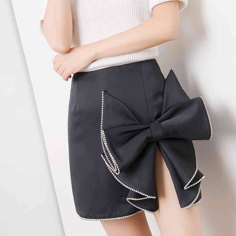 Casual Asymmetrical Women's Skirts High Waist Patchwork Bow Ruched Skirt For Female Clothing Fashion 210521