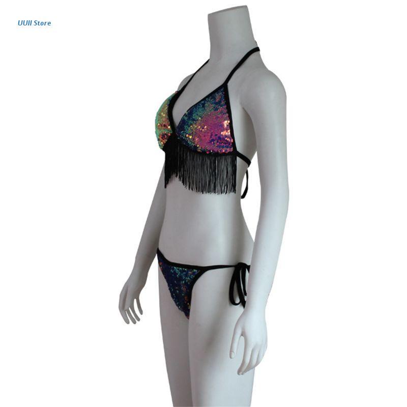 Women' Swimwear XX9D Women Sexy Two Piece Bikini Set Halter Long Tassels Trim Triangle Bra Low Waist Side Tie Thong Glitter Fish Scales Gra, Black
Women' Swimwear XX9D Women Sexy Two Piece Bikini Set Halter Long Tassels Trim Triangle Bra Low Waist Side Tie Thong Glitter Fish Scales Gra, Black