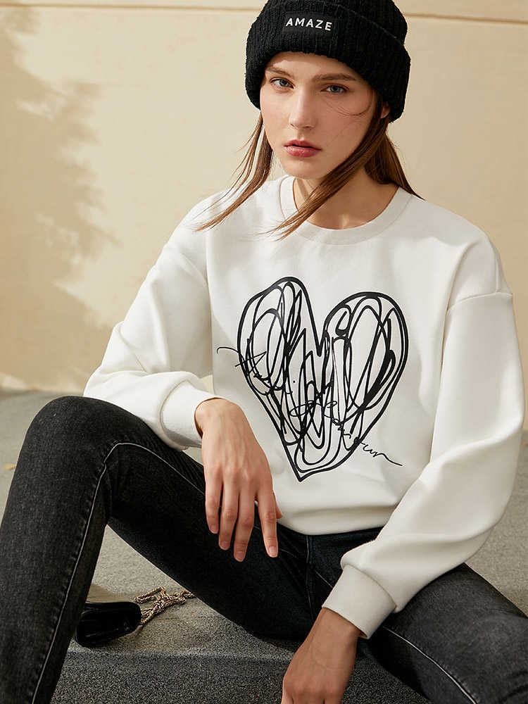 Minimalism Autumn Winter Causal Suits For Women Fashion Embroidery Oneck Loose Hoodies Elastic waist Women's Pants 12040981 210527