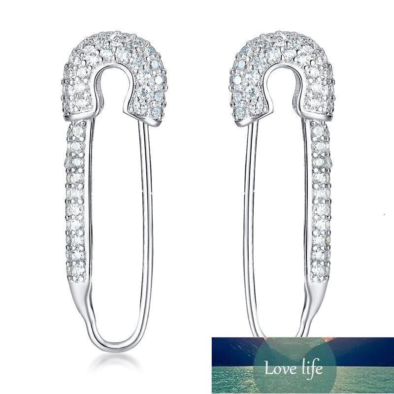 Safety Pin silver Hoop Earrings for Women Girls with Cubic Zirconia Dangle Drop Stud Post Pave earrings Factory price expert design Quality Latest Sty