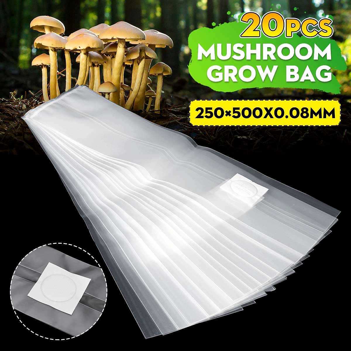 

20Pcs 250x500mm PVC Mushroom Grow Bag Spawn Bag Substrate High Temperature Resistant Pre Sealable Garden Supplies Planting Bags 210615