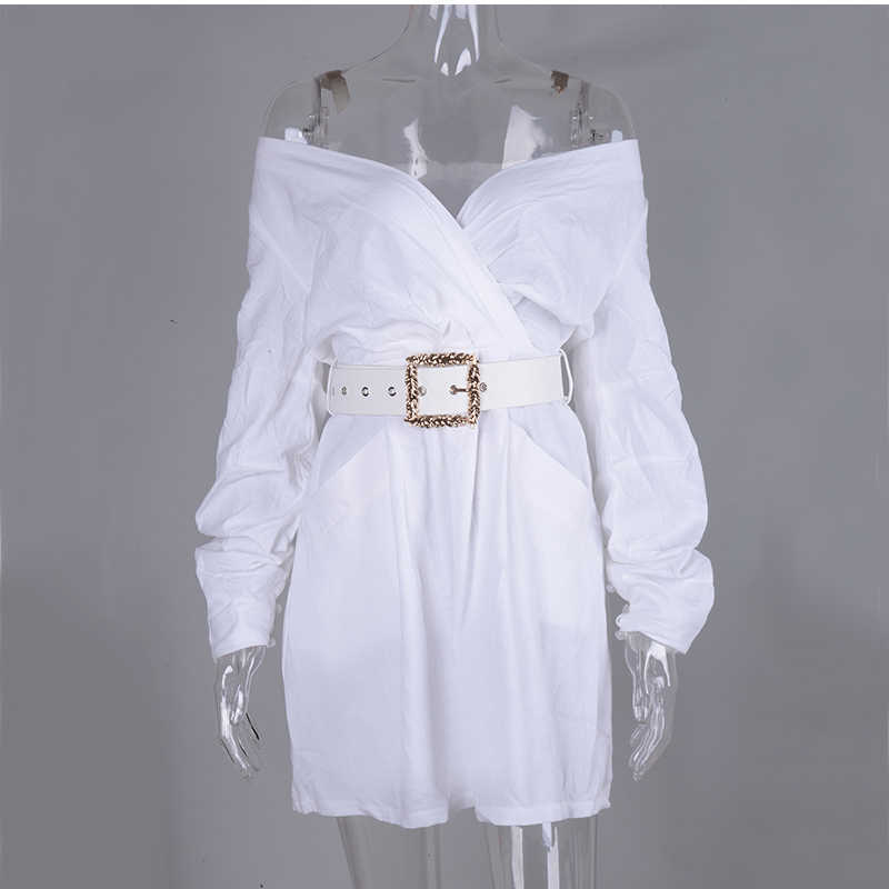 Colysmo Autumn Dress Women Off Shoulder Mini White Sexy With Belt V-neck Party Club Wear A-line Casual Elegant 210527