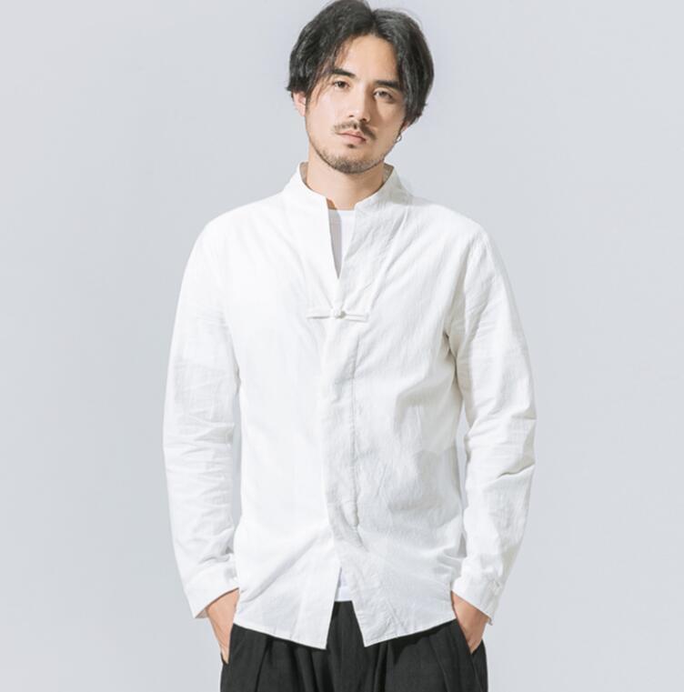 M-5XL 2021 Men Clothing Hair Stylist Fashion Chinese Style Retro Linen Buckle Long Sleeve Shirt Tang Dynasty Plus Size Costumes Men's Casual