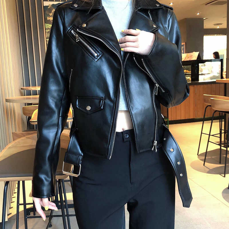 DEAT Women Personality Shorts Streetwear Leather Jacket Long Sleeve Fashion Temperament Autumn Winter 11D1948 210709
