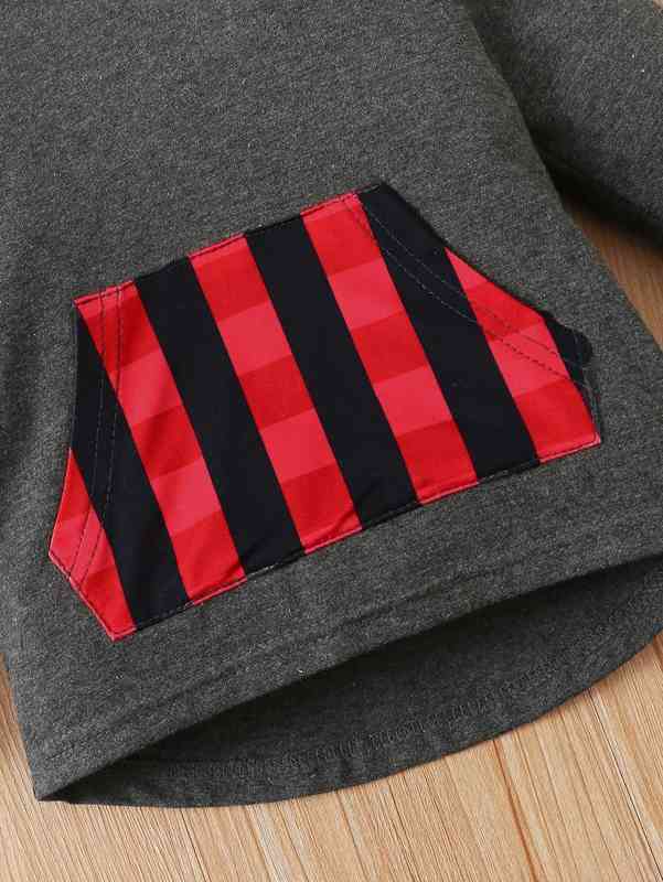 Baby Contrast Plaid Kangaroo Pocket High Low Hem Hoodie & Sweatpants SHE