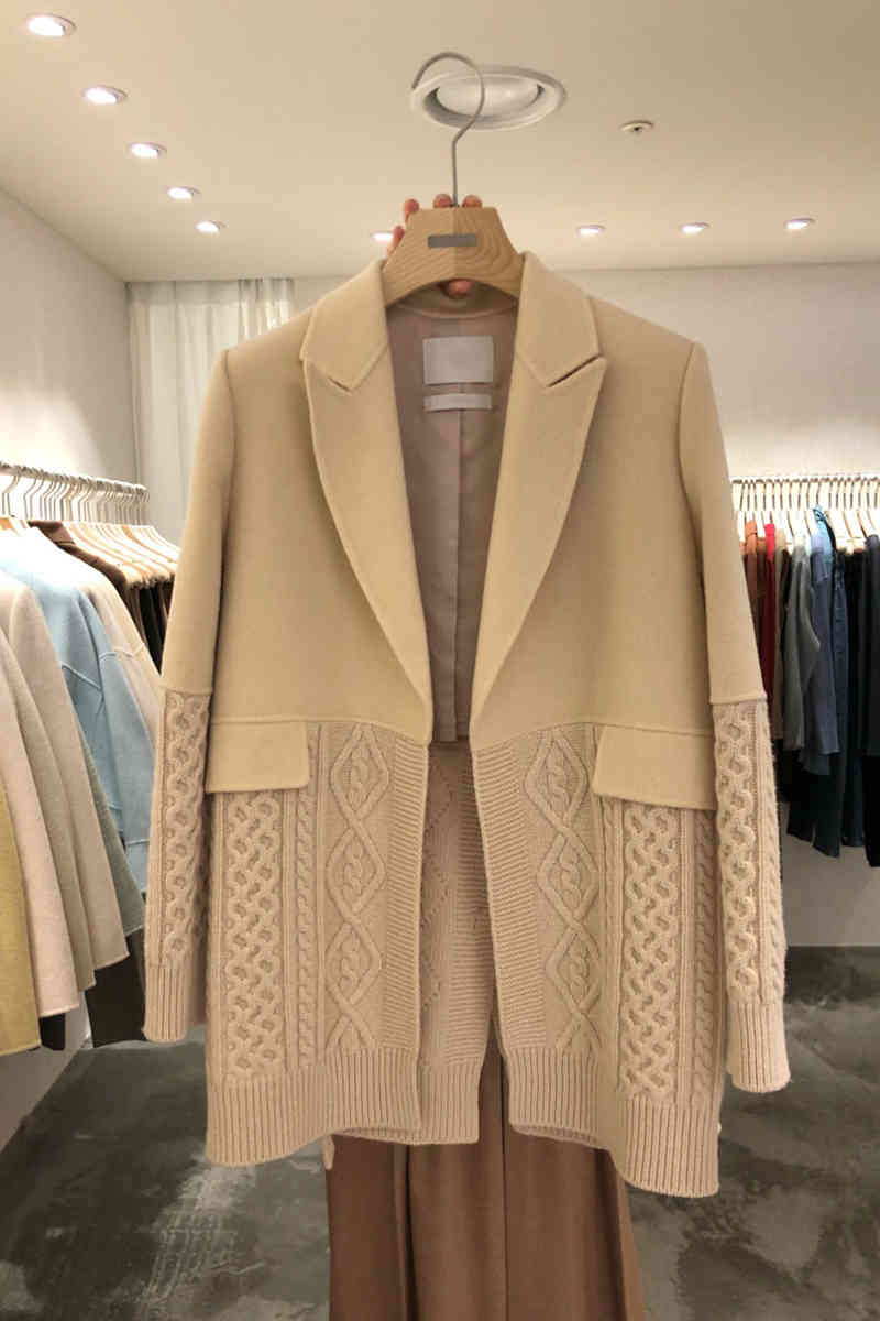 Nomikuma Knitted Patchwork Woolen Blazer Coat Korean Notched Collar Long Sleeve Suit Jacket Autumn Women Blazers 6C821 210427