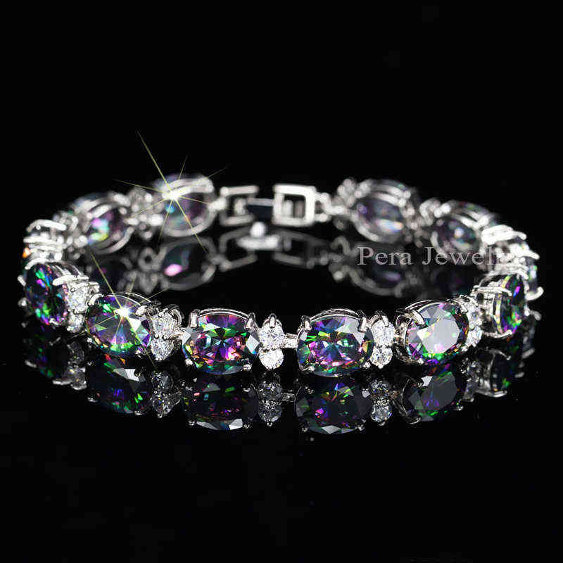 Pera Fashion Women Evening Party Jewelry Natural Light Blue Oval Rainbow Mystic Crystal Stones Bracelets for Birthday Gift B087 211124
