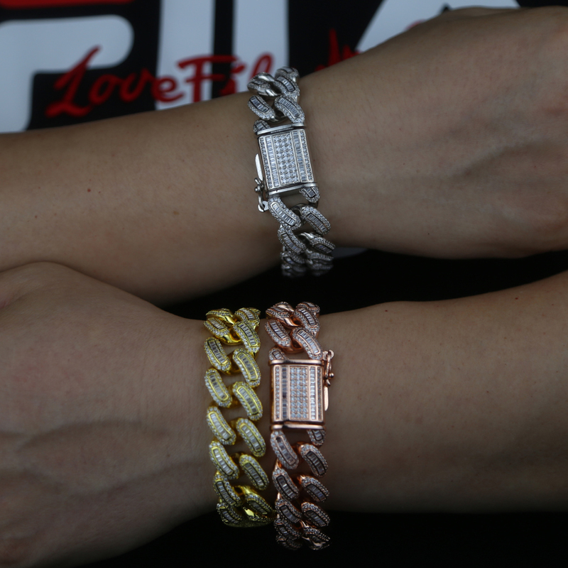 Iced Out Bling 18mm Baguette CZ Heavy Box Clasp Cuban Link Chain Bracelet Silver Color 5A Zircon Big Hip Hop Men Women Jewelry 220222