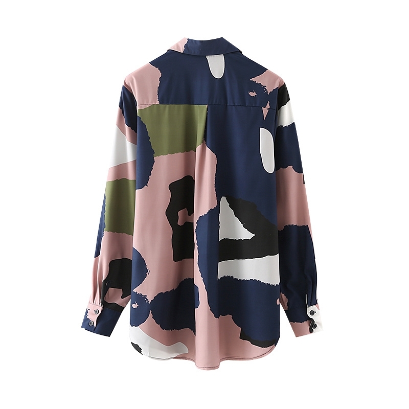 Streetwear Women Tie-Dye Print Shirts Fashion Ladies Contrast Color Tops Causal Female Chic Turn Down Collar Blouses 210430