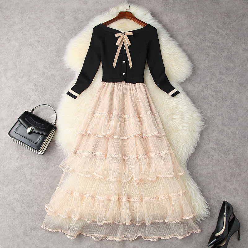 2022 Summer Fall Short Sleeve Round Neck Black Contrast Color Knitted Tulle Ribbon Tie Bow Panelled Mid-Calf Dress Elegant Casual Dresses 21Q301251886303
2022 Summer Fall Short Sleeve Round Neck Black Contrast Color Knitted Tulle Ribbon Tie Bow Panelled Mid-Calf Dress Elegant Casual Dresses 21Q301251886303