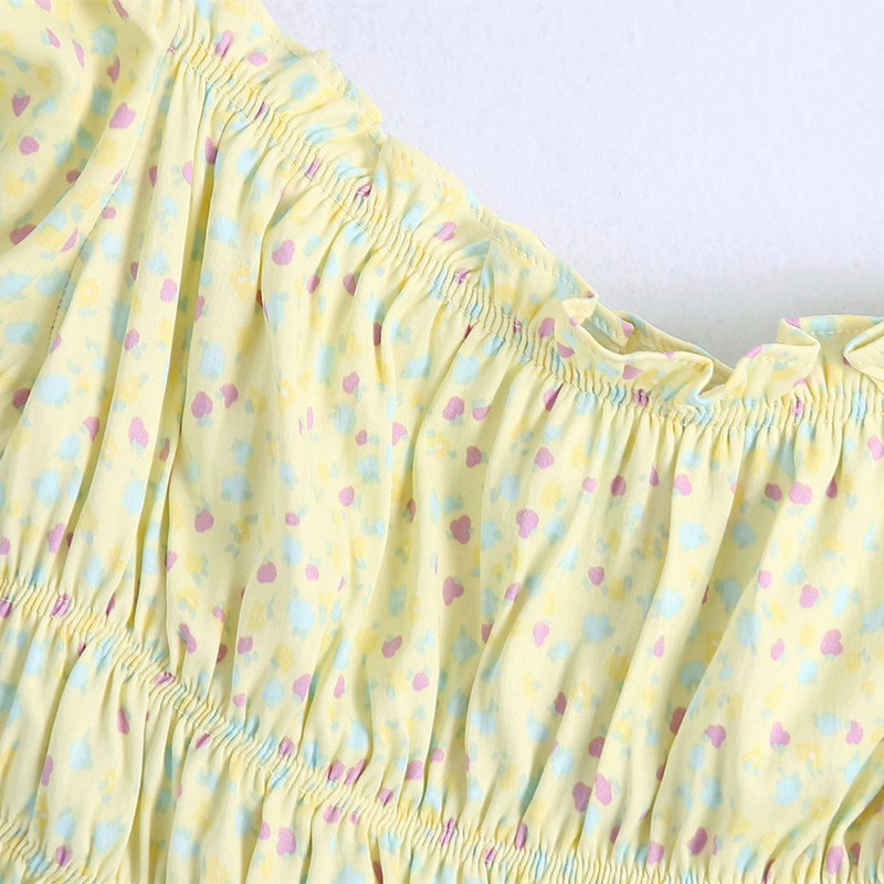 Sweet women Square Collar Blouse Summer Fashion Ladies Country Style Cute Shirt Female Floral Print Cropped Top 210515