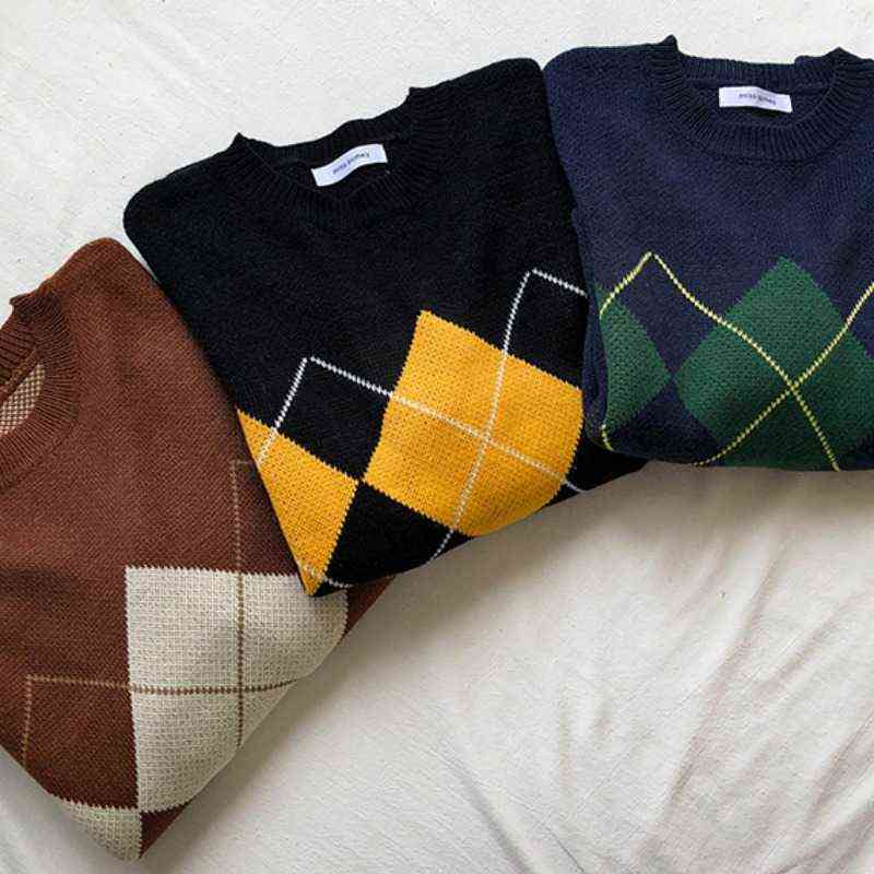 Women Knit Sweater Fashion Oversized Pullovers Ladies Winter Loose Sweater Korean College Style Women Jumper Plaid Sweater 16691 211109