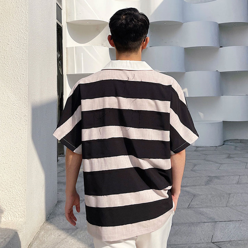 IEFB Summer Polo Shirt For Men Personalized Burr Stripe Polo Pullover Short Sleeve Tee Tops Oversized Clothing 9Y7551 210524