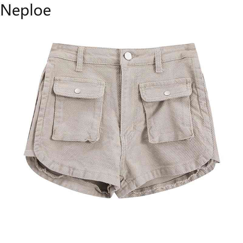 Neploe Denim Shorts Women Summer Vintage Big Pocket Solid Short Jeans Cargo Pants Korean Casual High Waist Baggy Jeans Overall 210422