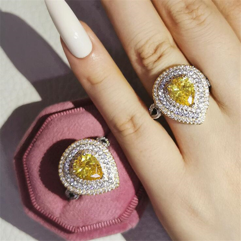 Water Drop Gold CZ Sterg Sier Wedding Ring, Unique Design Eternity Band for Women