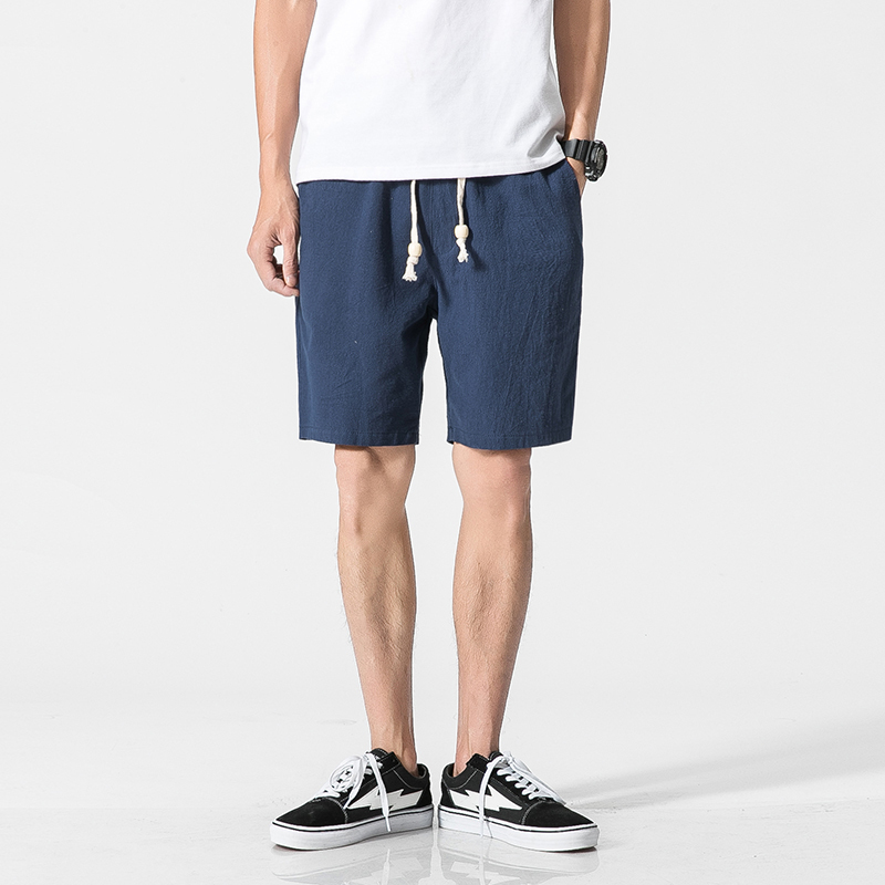 Summer Solid Cotton Shorts Men Fashion Loose Comfortable and Breathable Mens Shorts Drawstring Waist Bermuda Shorts Men 210322