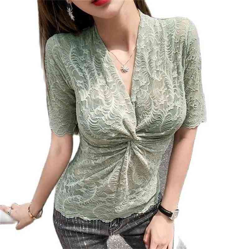 Twisted lace bottoming shirt with a deep V-neck crossover blouse summer Korean fashion women' clothing 210520, Khaki
Twisted lace bottoming shirt with a deep V-neck crossover blouse summer Korean fashion women' clothing 210520, Khaki