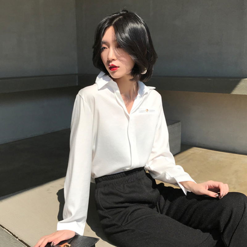 Arrival Autumn Korea Fashion Women Long Sleeve Loose Shirts Female Tops Turn-down Collar Casual White Blouse S423 210512