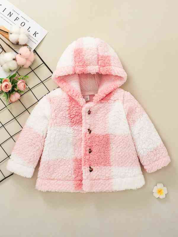 Baby Buffalo Plaid Print Hooded Fleece Coat SHE
