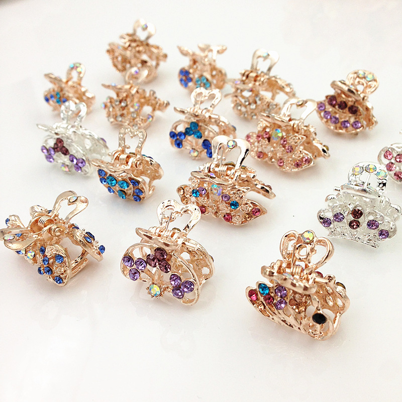 Crystal Rhinestone Gripper Hair Clips with Gold & Silver Crowns for Fashionable Updos