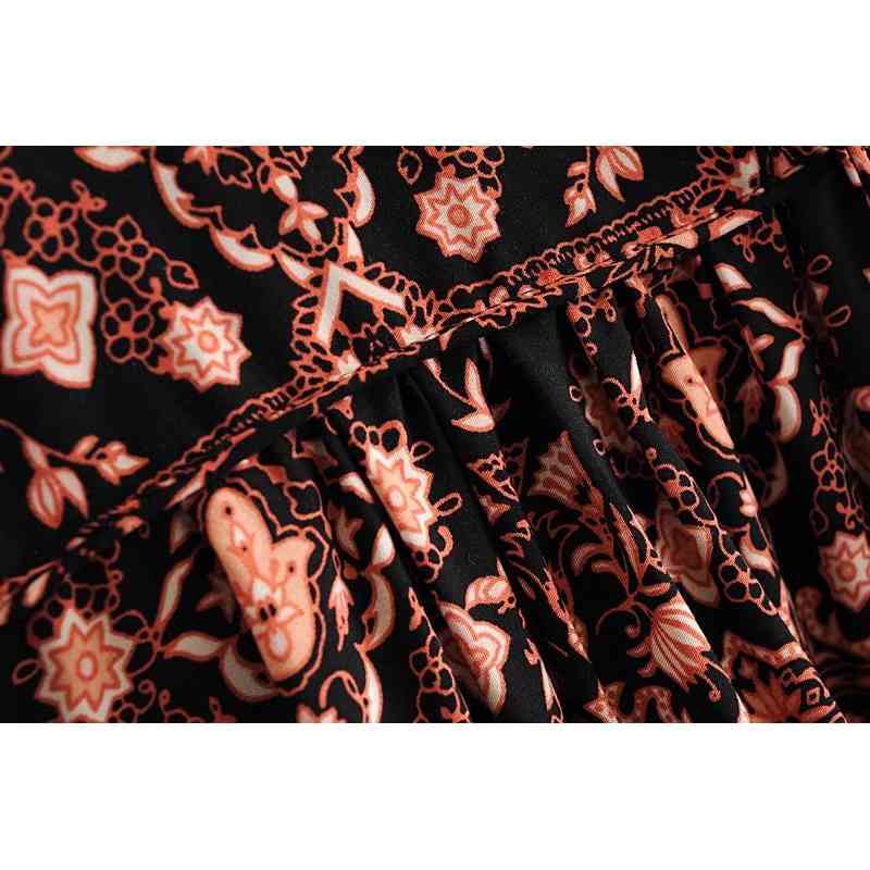 Bohemia Bandage Lacing up Collar Paisley Floral Print Dress BOHO Woman Long Sleeve Maxi Holiday Dresses Beach 210429