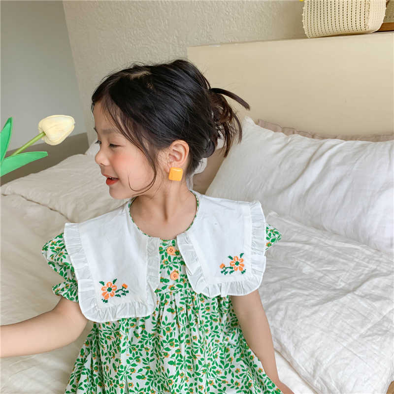 Summer baby girls embroidery turndown collar dresses 1-6 years kids children cotton floral short sleeve dress 210615, Green
Summer baby girls embroidery turndown collar dresses 1-6 years kids children cotton floral short sleeve dress 210615, Green