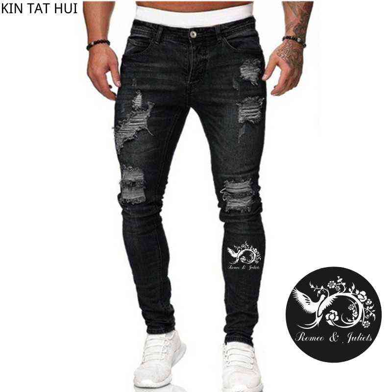 Jeans Men Ripped Skinny Jeans Blue Pencil Pants Motorcycle Party Casual Trousers Street Clothing Denim Man Clothin 211120