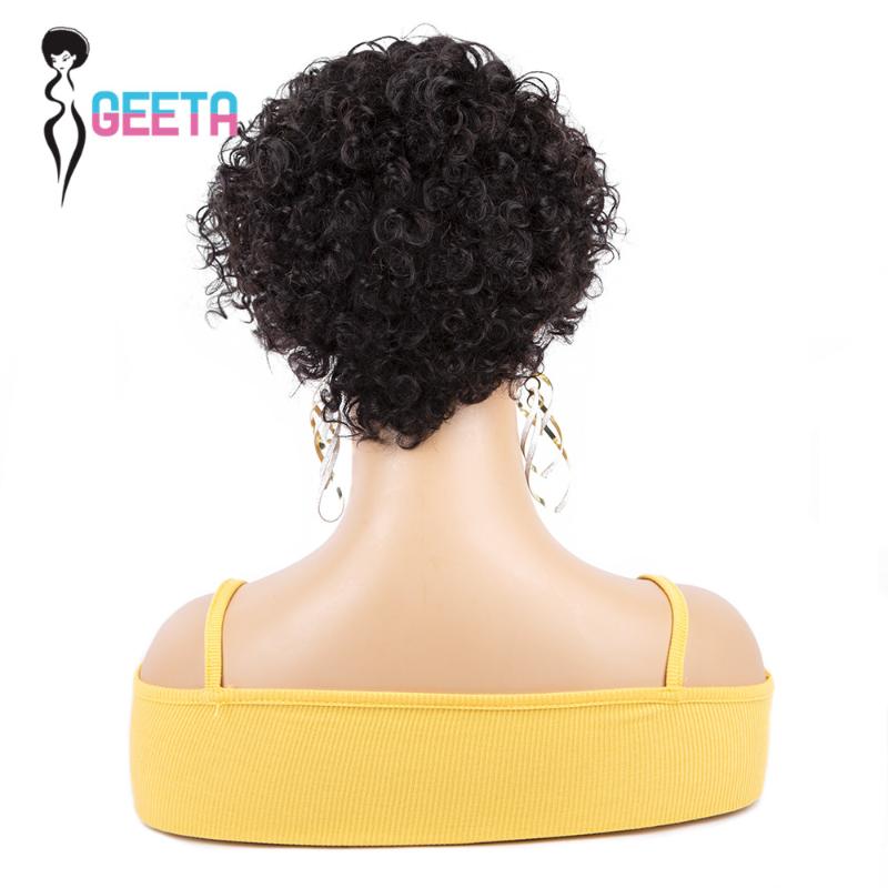 Lace Wigs Geeta Pixe Cut Straight Closure Wig 4x4 Brazilian Short Bob Front Human Hair 6" Remy Pxie Cur