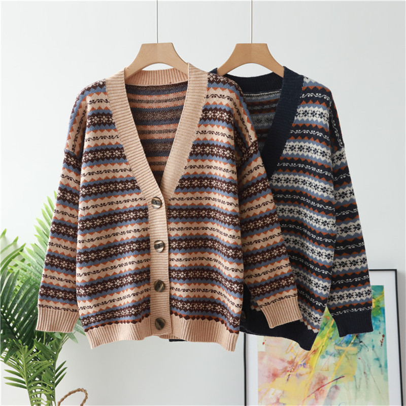 Retro Geometric Prismatic Ethnic Striped Jacquard Knitted Cardigan Women Autumn Winter Fashion Casual Sweater Female 210520, Navy blue
Retro Geometric Prismatic Ethnic Striped Jacquard Knitted Cardigan Women Autumn Winter Fashion Casual Sweater Female 210520, Navy blue