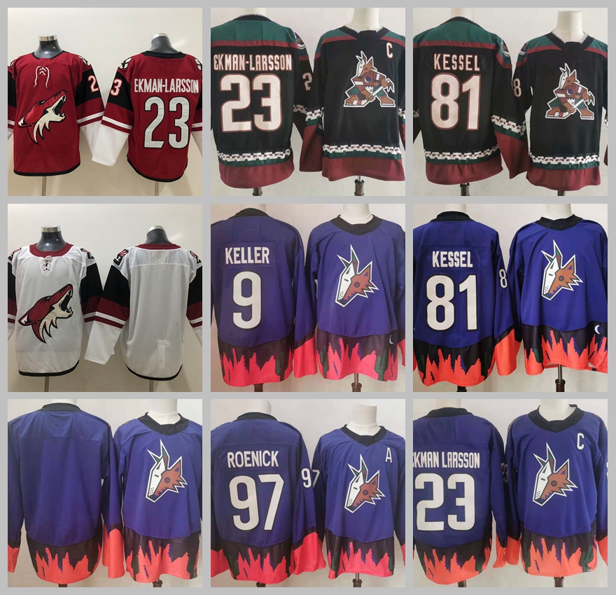 Reverse Retro Arizona Coyotes Jersey 81 Phil Kessel 9 Clayton Keller 97 Jeremy Roenick 23 Oliver Ekman-Larsson Purple Red White Black Stitched Mens Ice Hockey
Reverse Retro Arizona Coyotes Jersey 81 Phil Kessel 9 Clayton Keller 97 Jeremy Roenick 23 Oliver Ekman-Larsson Purple Red White Black Stitched Mens Ice Hockey