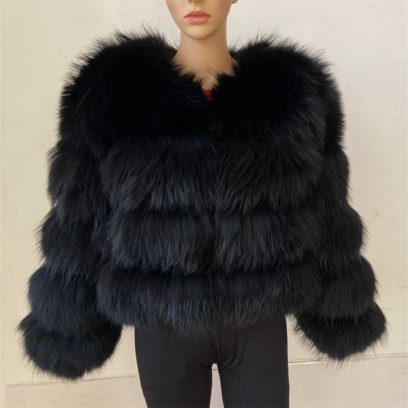 BEIZIRU Real Raccoon Silver Fur Coat Plus Size Clothes Natural Winter Women Round Neck Warm Thick Style 210910