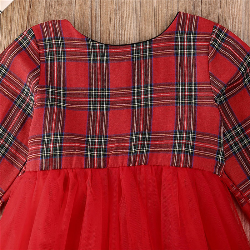 1-5Y Christmas Girls Red Plaid Dress Toddler Baby Kid Long Sleeve Tutu Bow Party Wedding Birthday Girl Xmas Costumes 210515